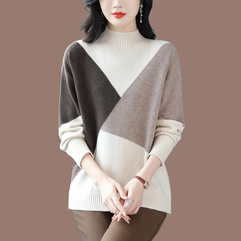 洋气大码半高领羊毛衫毛衣女冬季长袖打底衫上衣中长款遮屁股显瘦