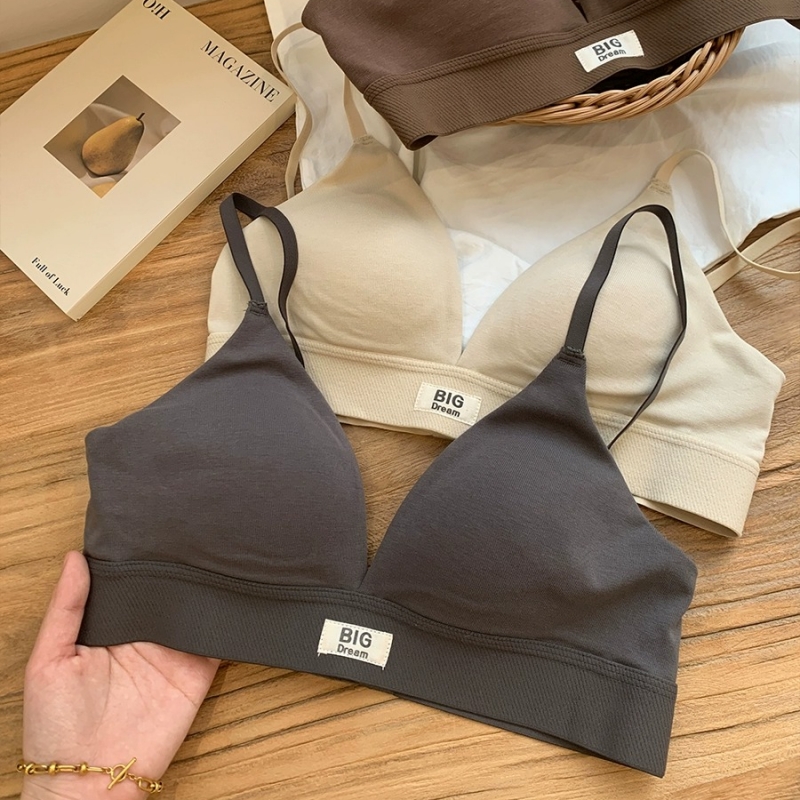 美背无痕字母法式三角杯内衣女无钢圈小胸聚拢透气背心文胸一体夏