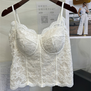 MYL6100网红性感雷丝美背吊带一体杯防走光洋气百搭磨绒打底背心