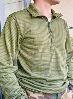 战术汤姆国产L2涤纶OD绿半拉链格子绒抓绒秋冬保暖内衣裤秋衣套装