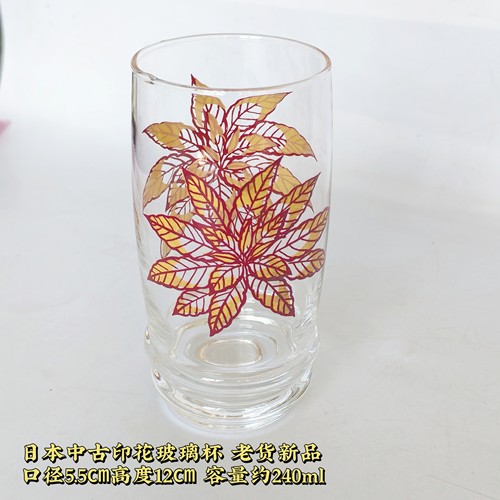 日本中古红叶印花玻璃杯佐佐木复古冷水杯子啤酒果汁杯日式昭和制