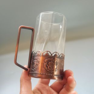 日本中古浮雕铁杯托玻璃杯复古欧式啤酒杯洋酒杯果汁杯昭和HOYA杯