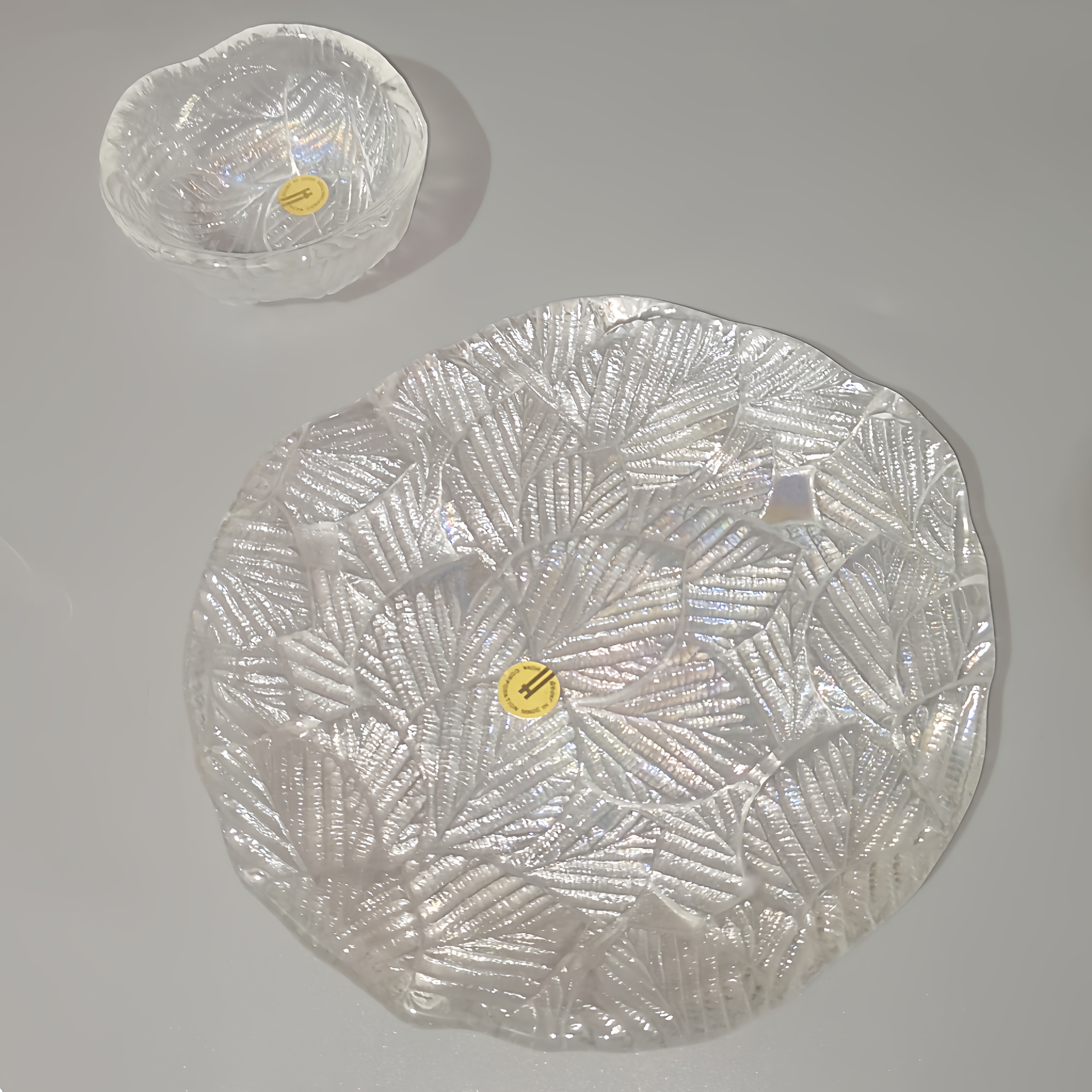 日本中古琉璃盘子七彩水晶浮雕小碗HOYA昭和餐具甜品寿司盘高颜值