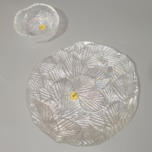 日本中古琉璃盘子七彩水晶浮雕小碗HOYA昭和餐具甜品寿司盘高颜值