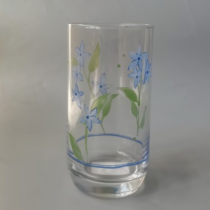 日本中古印花玻璃杯兰花复古果汁杯昭和杯子啤酒杯全新