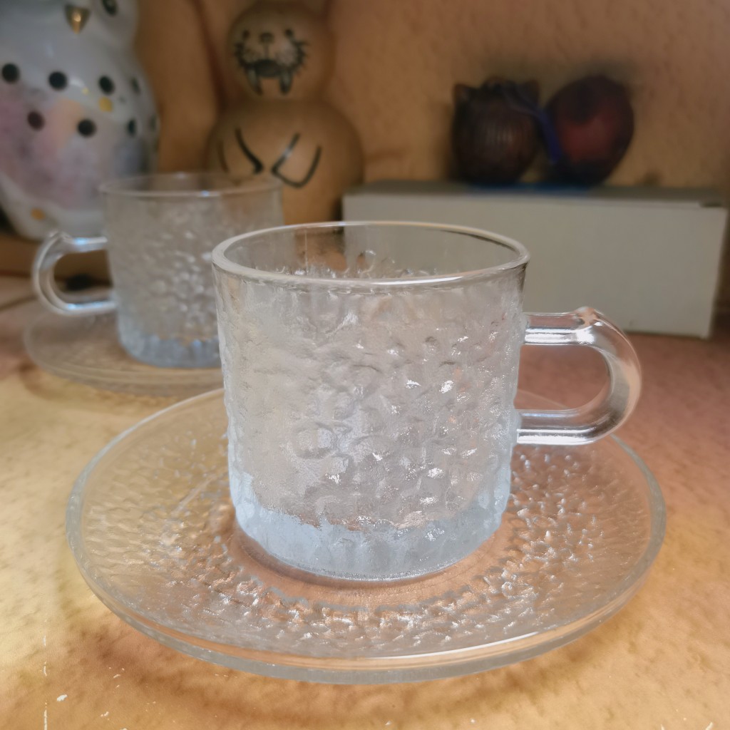 日本中古玻璃咖啡杯浮雕马克杯中古咖啡杯浮雕马克杯