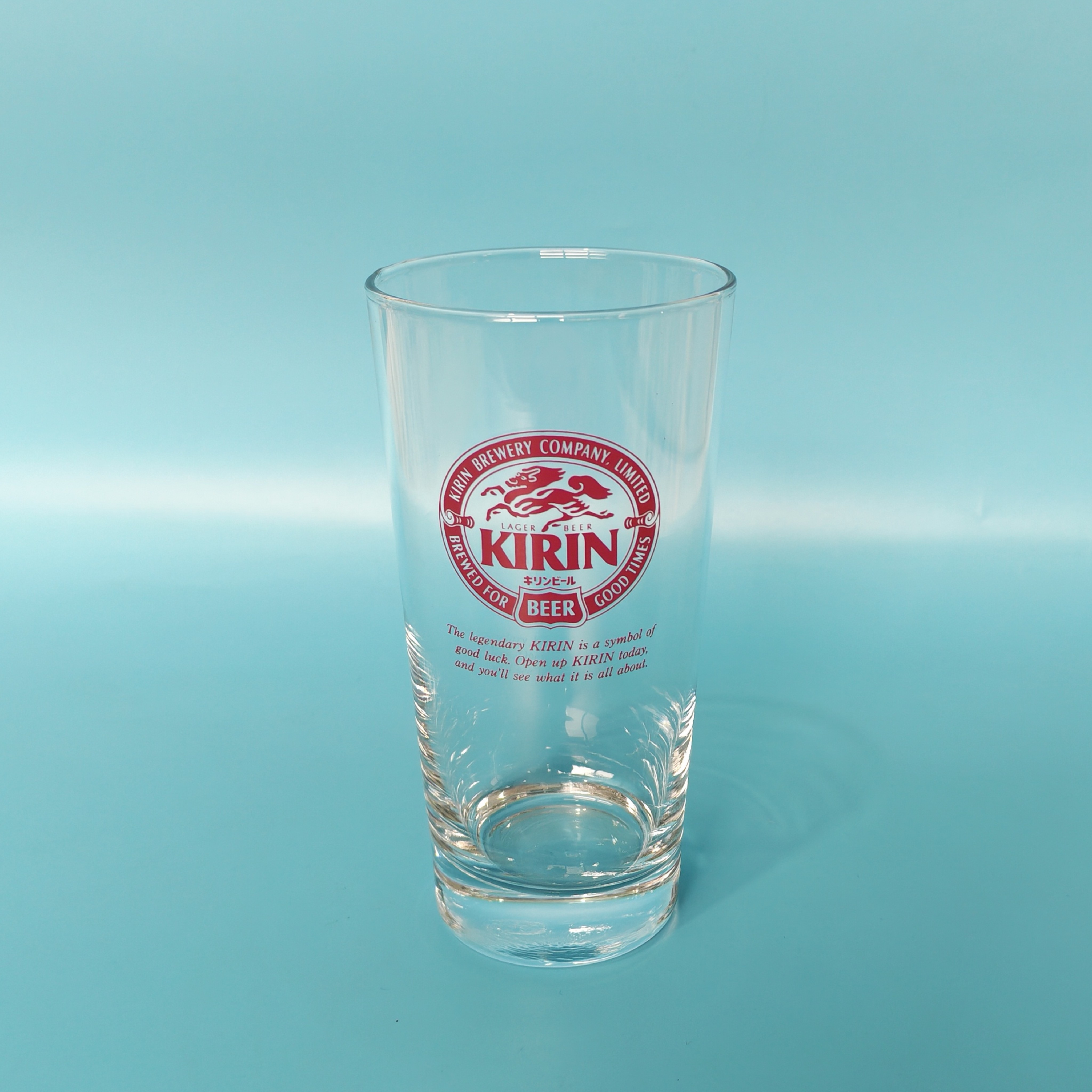 日本KIRIN玻璃杯红色印花麒麟啤酒杯中古限定水杯果汁杯子高杯