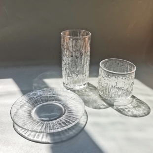 福利款日本中古冰川纹玻璃杯子复古啤酒杯小清新甜品盘HOYA冷茶杯