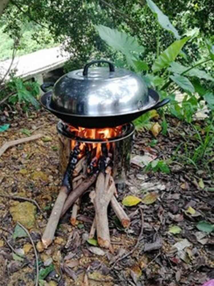 不锈钢户外野炊烧饭火锅炉具旅行野外用品便携木柴火炉子野餐露营