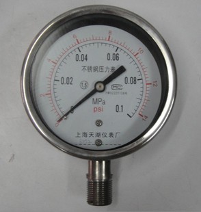 上海天湖不锈钢焊接型压力表Y 0.6 100BF 1.6MPA耐高温压力表