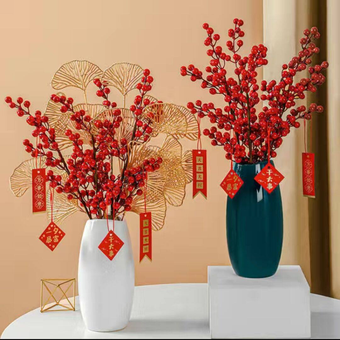 2024新款发财果仿真花摆设假花乔迁结婚摆件冬青红果客厅餐桌装饰,家居饰品,仿真花/假花,淘宝优惠券,粉丝福利购,淘宝优惠卷