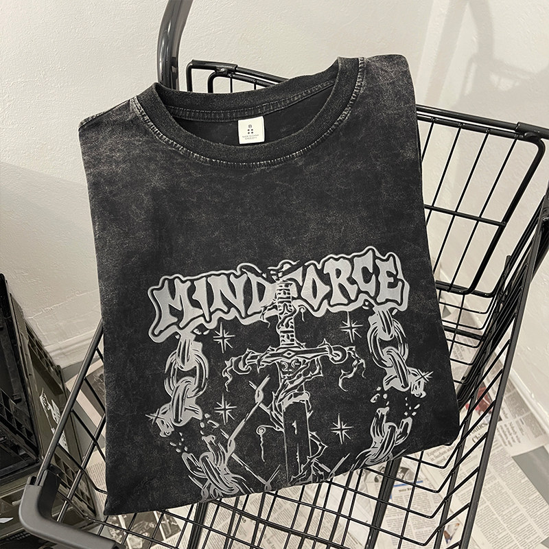 하이 스트리트 디스트레스드 프린트 스웨트 봄 가을 소년 아메리칸 레트로 캐주얼 탑 트렌디 브랜드 루즈한 잘생긴 긴팔 티셔츠