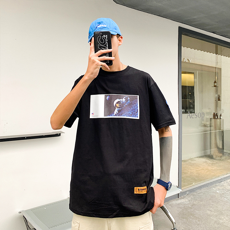 夏季韩版宽松ins短袖T恤百搭潮流潮牌上衣服日系印花休闲男生半袖满58.00元可用28.2元优惠券