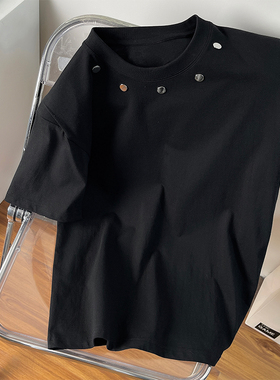 夏款属设计感T恤男夏季潮流宽松垫肩短袖上衣高街美式痞帅情0305d