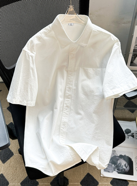 夏款日系男士短袖衬衫夏季简约纯色休闲衬衣宽松百搭潮流韩0305d
