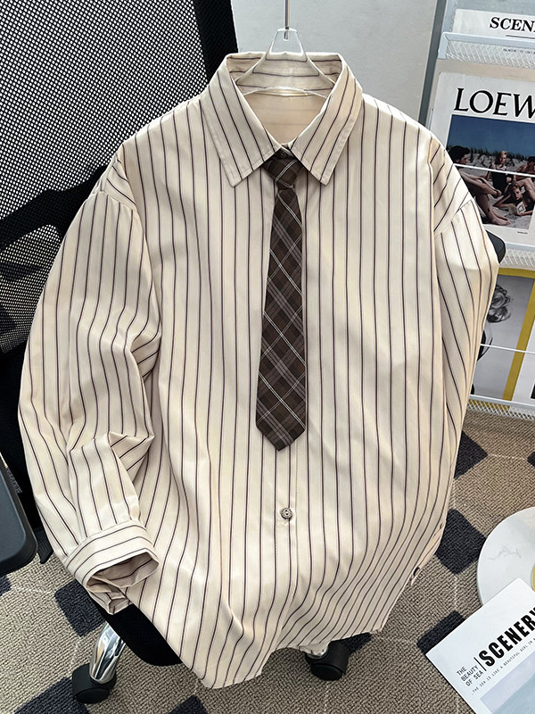 เสื้อแจ็คเก็ตลายย้อนยุคญี่ปุ่นผู้ชายเสื้อเชิ้ตแขนยาวหลวมและหล่อฤดูใบไม้ผลิและฤดูใบไม้ร่วงออกแบบผูกด้านบน