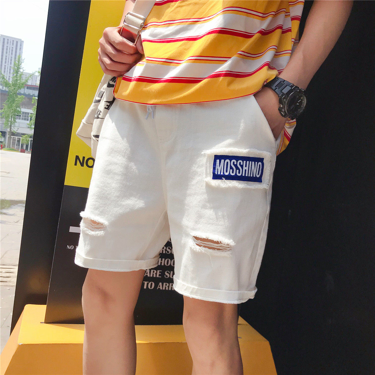 港风夏季韩版短裤男宽松潮流沙滩裤破洞休闲五分裤夏天工装男裤子|ruв категории Мужская одежда, брюки - от Buy2taobao.com для оказания профессиональной услуги покупки агента Taobao