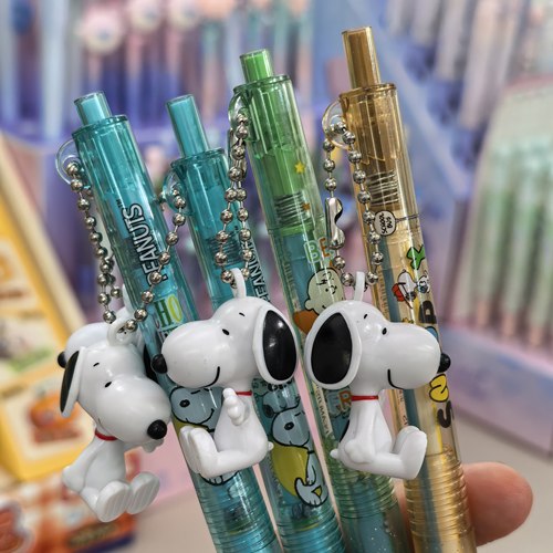 晨光史努比按动中性笔小学生用卡通动物小狗吊坠黑色水笔0.5mm