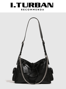 I.TURBAN包包202新款大容量单肩托特包y2k斜挎链条真皮腋下机车包
