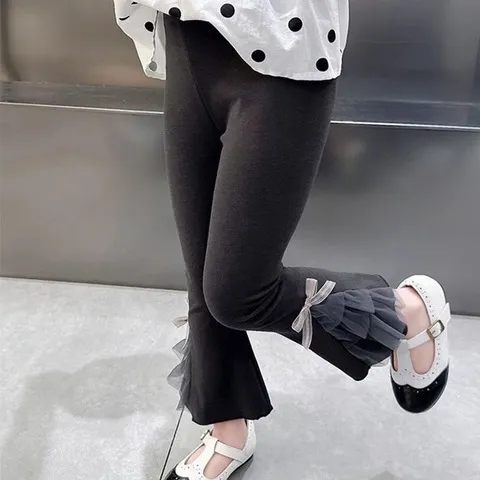 女宝宝春季儿童喇叭裤打底裤2024外穿春装新款裤子春秋款蛋糕女童