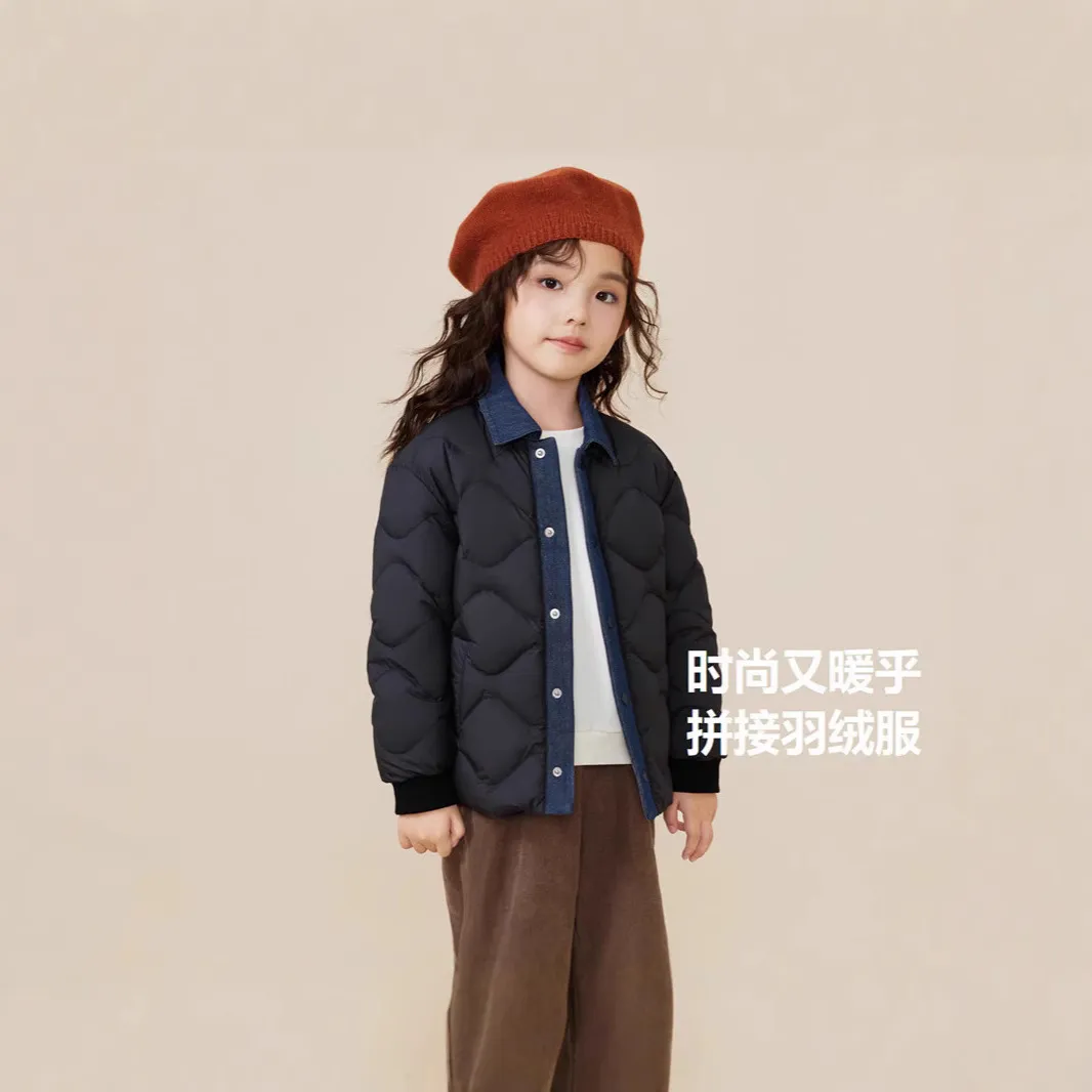 清货巴拉儿童羽绒服男童女童轻薄拼接保暖外套冬季新款纯色童装潮