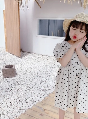 2026童装夏季新品 女童韩版夏装麻棉波点连衣裙长裙 20579