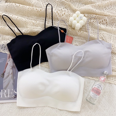 古妃77507冰丝无痕内衣女一字领美背小胸聚拢薄款吊带防走光抹胸