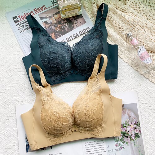 古妃28412小胸聚拢收副乳调整型文胸无钢圈中厚B杯蕾丝纳米棉内衣