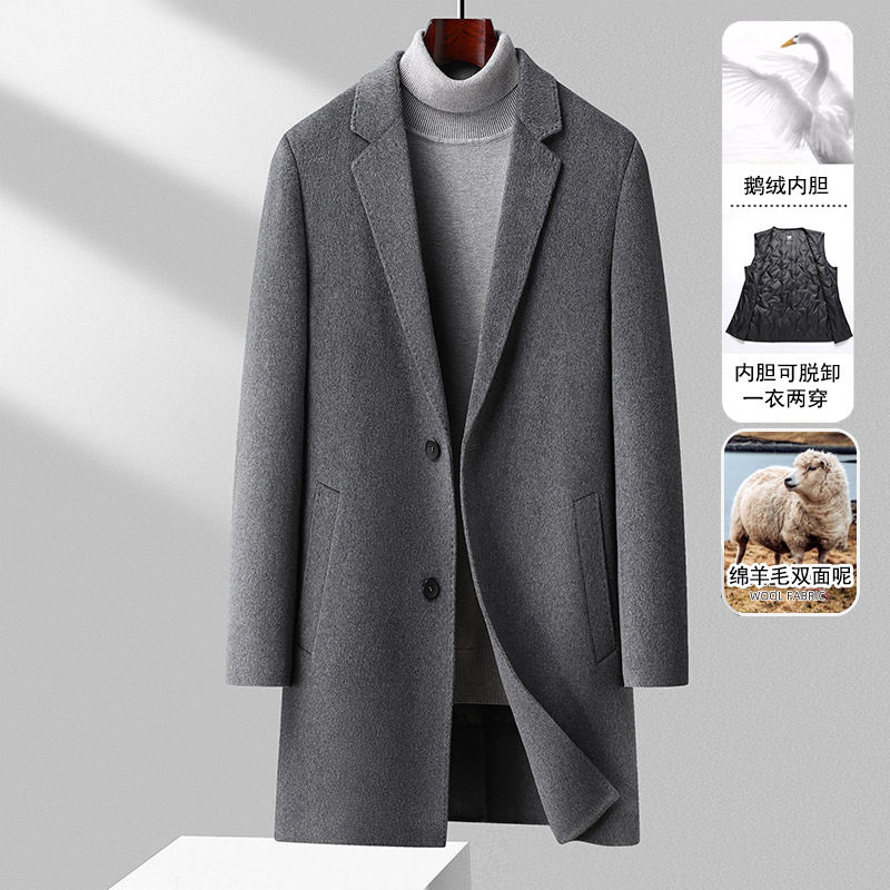 泽yp新款中长款鹅绒内胆男士羊毛大衣秋冬中年休闲西装领毛呢外套