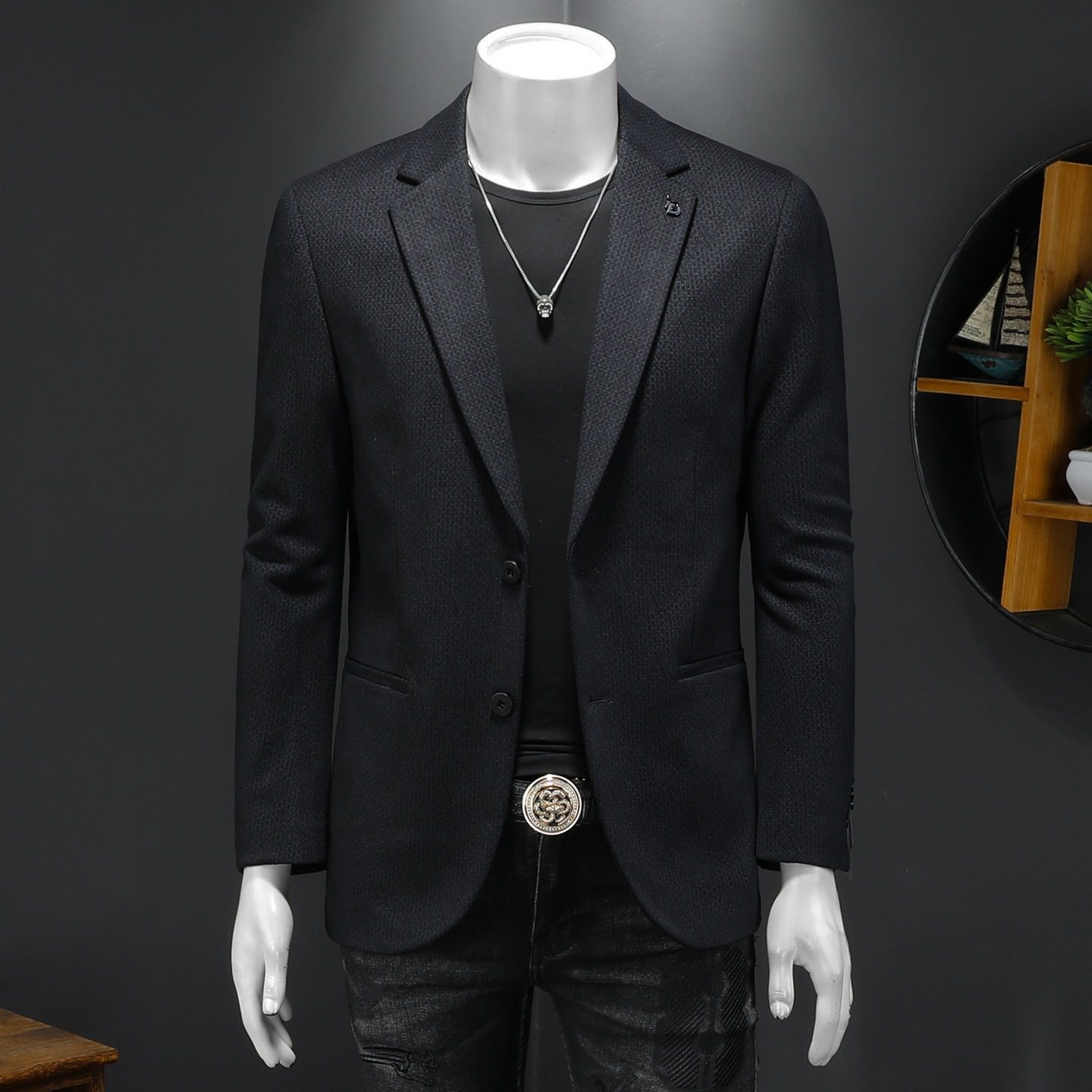 XZ88123/P185羊毛混纺西服外套男商务休闲单西上衣字母暗纹帅气