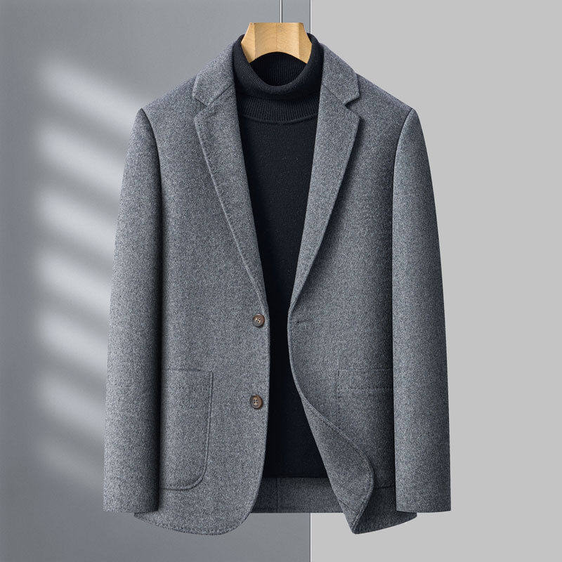 泽yp纯色羊毛呢西装外套冬季中年男士商务休闲加厚西服上衣西服套