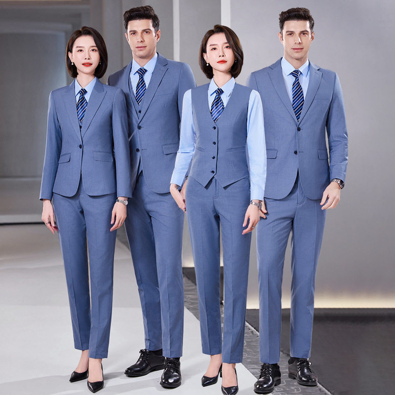 泽yp浅蓝西服男女职业装高端正装