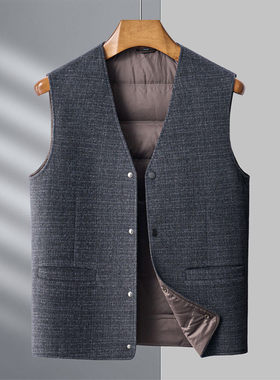 泽yp2024羊子马甲男背心无袖坎肩爸爸羽绒马夹毛呢外套羽绒马甲白