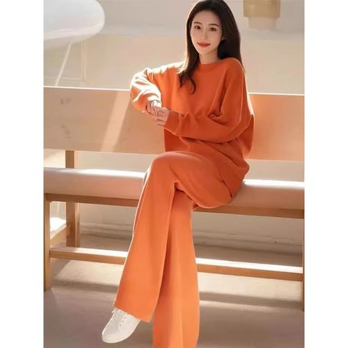 今年流行的春季女装韩系chic别致御姐又a又飒休闲橘色卫衣套装裤