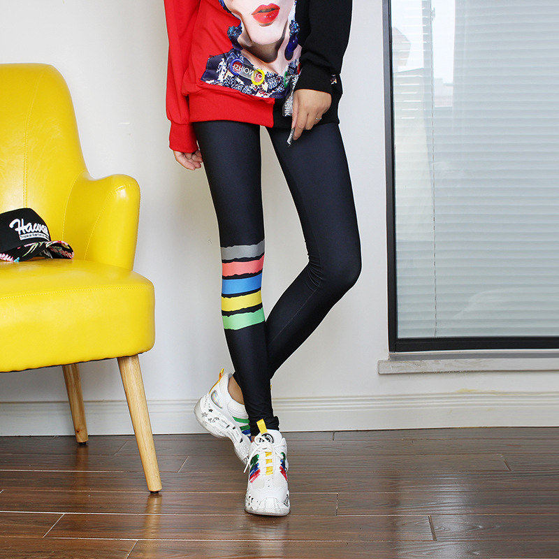 泽yp打底裤字母女潮黑色薄款外穿个性瑜珈大裤子潮紧身显瘦印花小