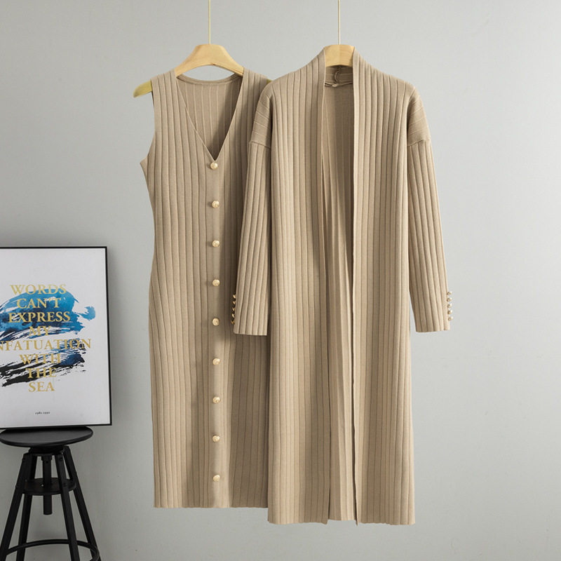 泽yp新款外贸慵懒风长款针织开衫毛衣套装女春秋气质连衣裙两件套