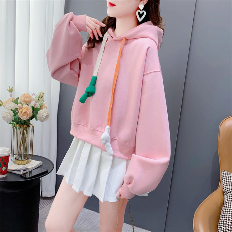 泽yp新款设计感小众短款连帽卫衣女薄款2024秋季韩版宽松长袖上衣