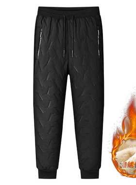 BUFFALO BOUN加绒加厚保暖裤黑色宽松束腿运动长裤防风大码休闲裤