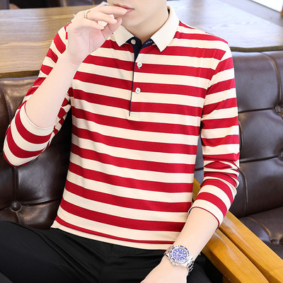 BUFFALO BOUND2025秋季新品poloT恤横条纹t恤上衣长袖情侣纯棉