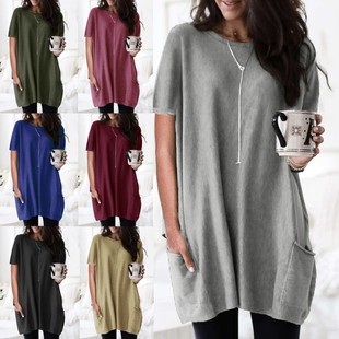 短袖 独立欧美跨境外贸女装 休闲 新款 亚马逊圆领夏季