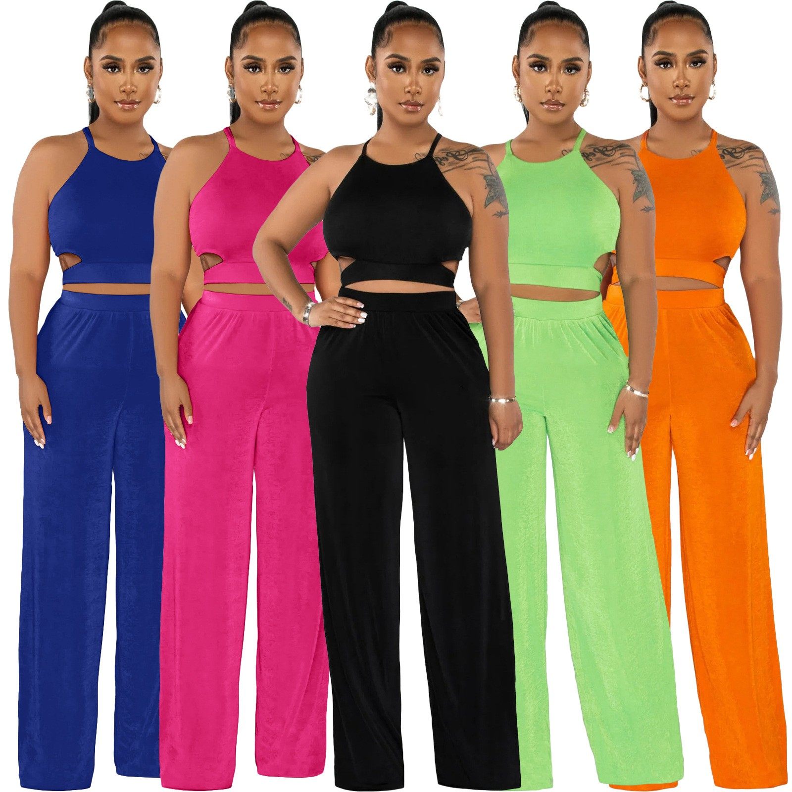 跨境欧美女装 挂脖交叉背带纯色阔腿裤两件套亚马逊爆款,个性定制/设计服务/DIY,连衣裙加工定制,淘宝优惠券,粉丝福利购,淘宝优惠卷