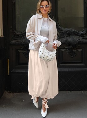 夏季新款粉色宽松气球裤设计感气质时尚休闲长裤通勤跨境欧美