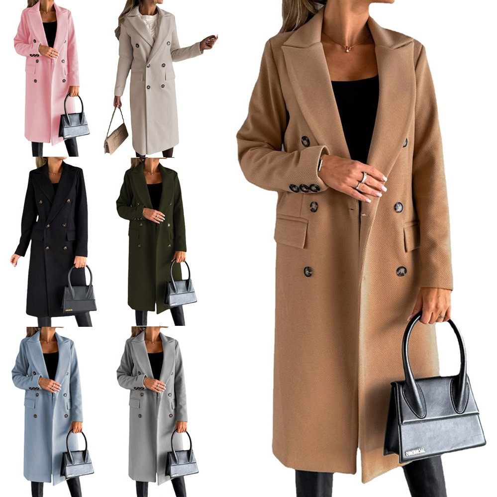 女装春款新款亚马逊跨境外套百搭毛呢大衣纯色长袖双排扣插袋,个性定制/设计服务/DIY,连衣裙加工定制,淘宝优惠券,粉丝福利购,淘宝优惠卷