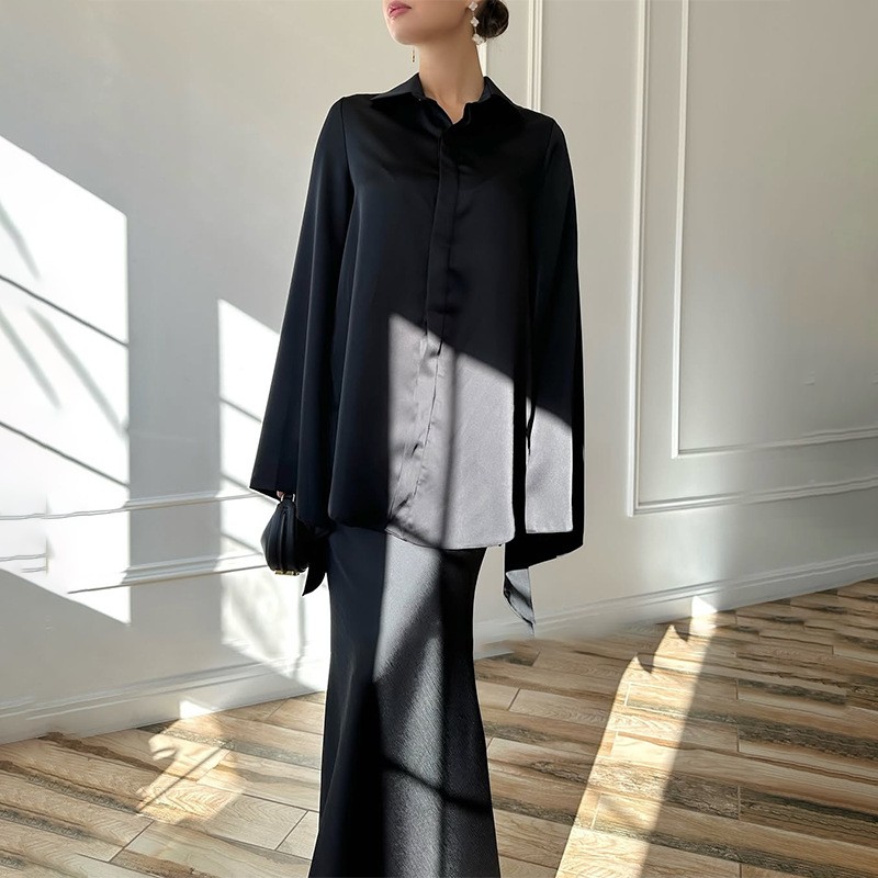 欧美亚马逊女装跨境外贸新款时尚高雅气质修身衬衫纯色套装裙