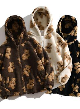 Cartoon bear print plush sweatshirt 卡通小熊印花加厚毛绒卫衣