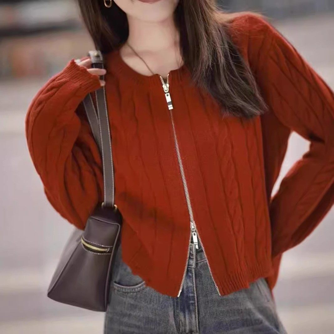 短款麻花拉链针织开衫毛衣外套秋季穿搭小众设计感外搭上衣女,个性定制/设计服务/DIY,连衣裙加工定制,淘宝优惠券,粉丝福利购,淘宝优惠卷