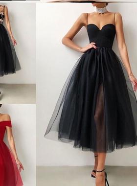 欧美新款白色性感吊带网纱礼服Women sexy suspender dress