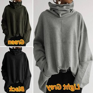 高领套头纯色口袋外套卫衣 宽松休闲长袖 秋冬女式 新款