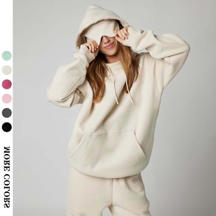 卫衣两件套女 套装 独立站欧美女装 秋冬纯色套头连帽卫衣戴眼罩长裤