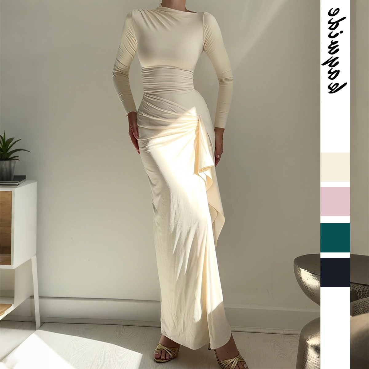 跨境欧美辣妹风短袖长裙连衣裙女装秋冬亚马逊独立站